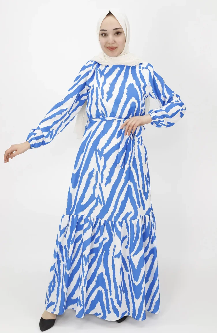 Jessica Kumaş Büzgülü Elbise 3032-02 Saks