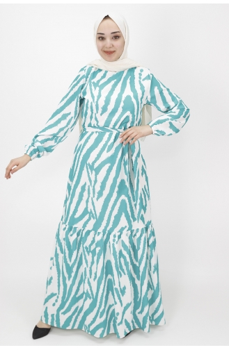 Grün Hijab Kleider 3032-03