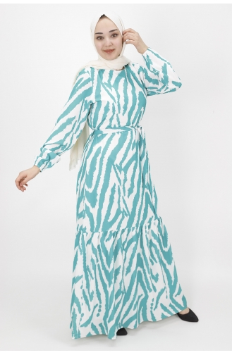 Grün Hijab Kleider 3032-03