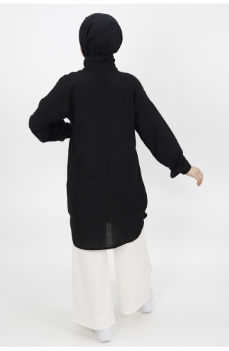 Keten İnci Detayli Tunik Gömlek 10130-03 Siyah