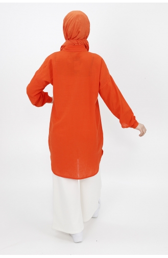 Keten İnci Detayli Tunik Gömlek 10130-04 Oranj