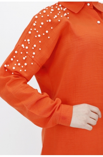Keten İnci Detayli Tunik Gömlek 10130-04 Oranj