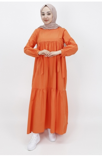 Kolu Bağlama Detayli Salaş Elbise 70043-02 Oranj