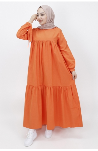 Kolu Bağlama Detayli Salaş Elbise 70043-02 Oranj