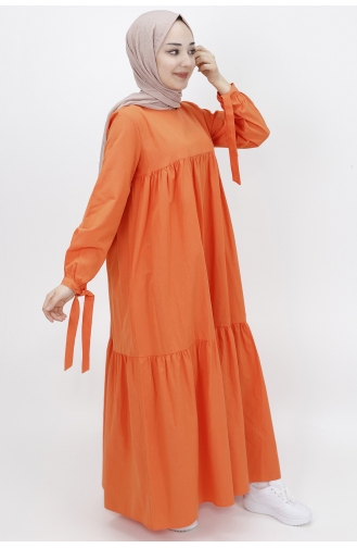 Kolu Bağlama Detayli Salaş Elbise 70043-02 Oranj