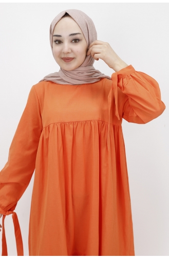 Kolu Bağlama Detayli Salaş Elbise 70043-02 Oranj