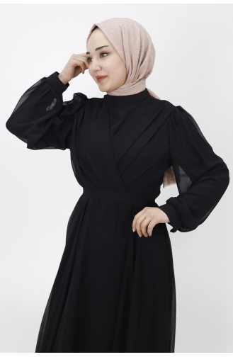 Kruvaze Yaka Şifon Kumaş Abiye 10002-02 Siyah