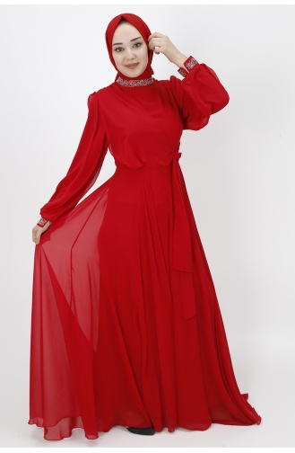 Weinrot Hijab-Abendkleider 10004-03