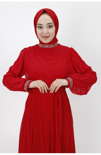 Weinrot Hijab-Abendkleider 10004-03