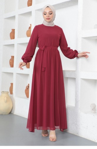 Claret Red Hijab Evening Dress 14142