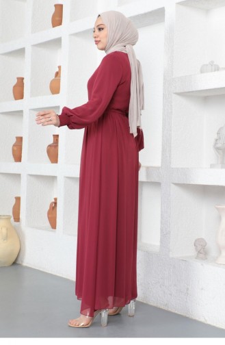 Claret Red Hijab Evening Dress 14142