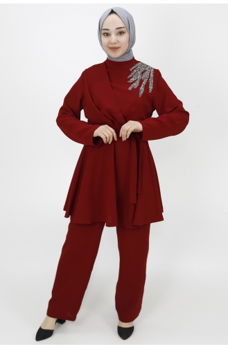 Scuba Krep Kumaş Zincirli Takım 10006-03 Bordo