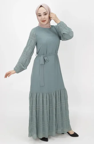 Unreife Mandelgrün Hijab Kleider 3041-01