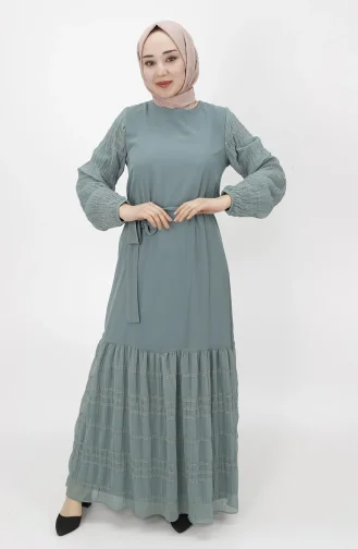 Unreife Mandelgrün Hijab Kleider 3041-01