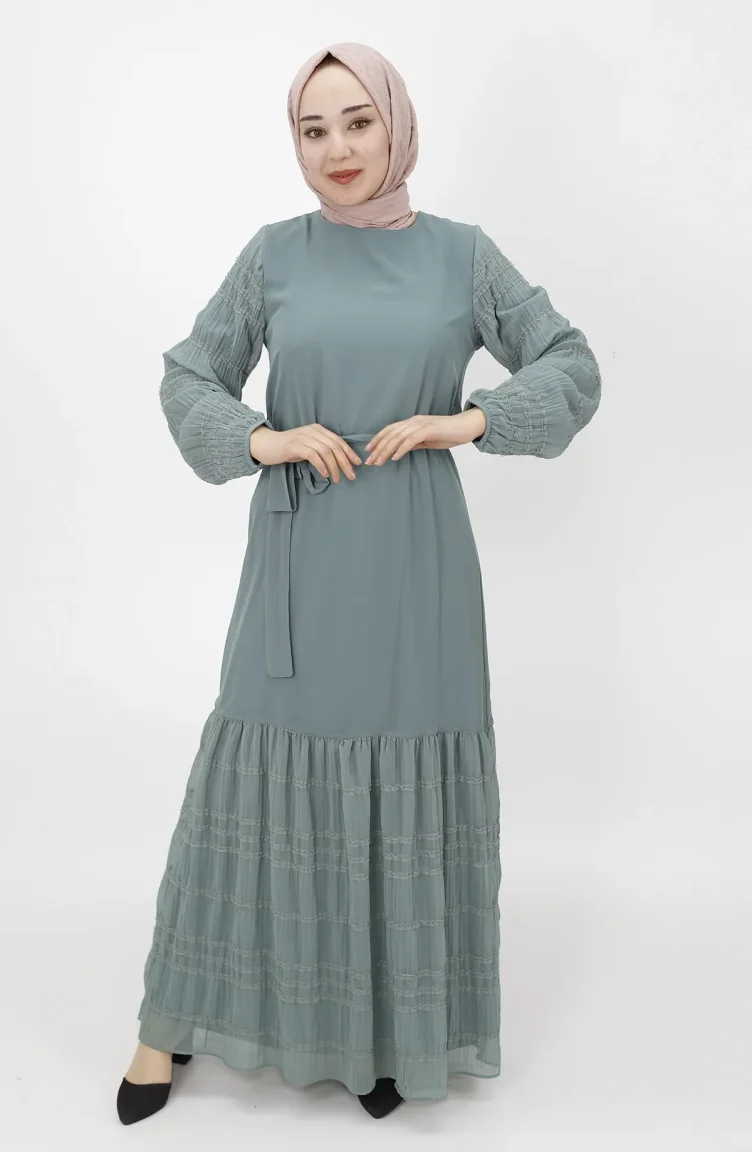 Unreife Mandelgrün Hijab Kleider 3041-01