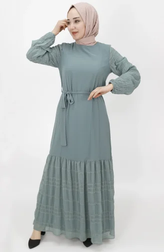 Unreife Mandelgrün Hijab Kleider 3041-01