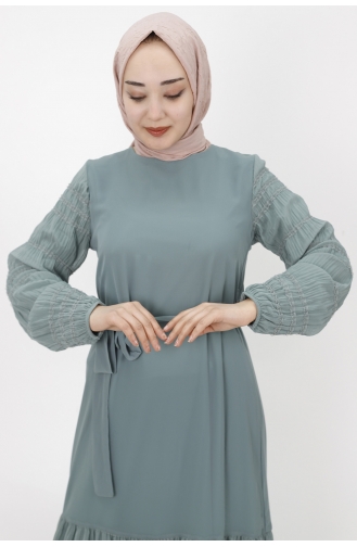 Unreife Mandelgrün Hijab Kleider 3041-01