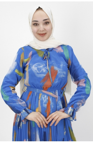 Saks-Blau Hijab Kleider 3056-03