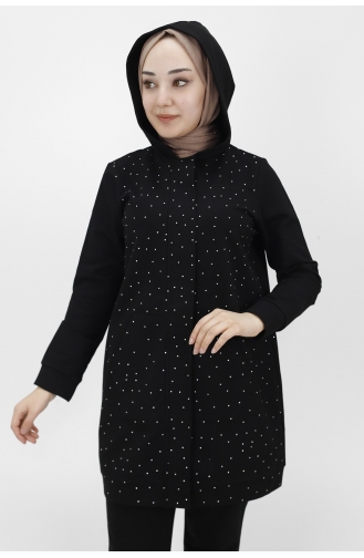 Taş Detayli Kapüşonlu İkili Takim 71006-02 Siyah