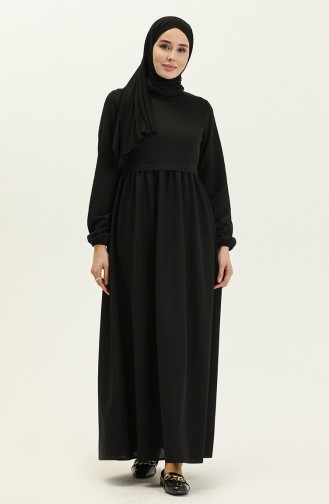 Kleid mit gefältelte Taille 1080-01 Schwarz 1080-01