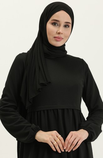 Kleid mit gefältelte Taille 1080-01 Schwarz 1080-01