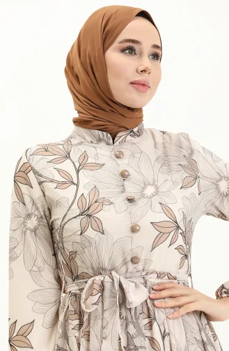 Gemustertes Chiffonkleid mit Gürtel 81815-04 Creme Nerz 81815-04