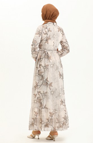 Printed Belted Chiffon Dress 81815-04 Cream Mink 81815-04