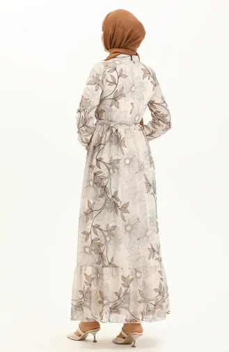 Gemustertes Chiffonkleid mit Gürtel 81815-04 Creme Nerz 81815-04