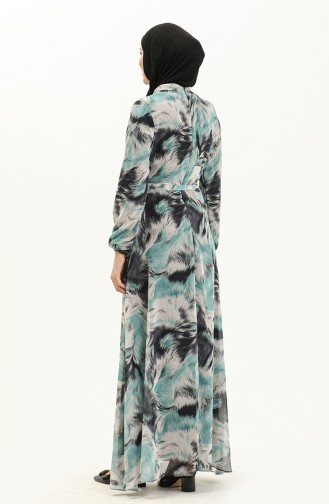 Printed Chiffon Dress 81821-01 Black Mint Green 81821-01