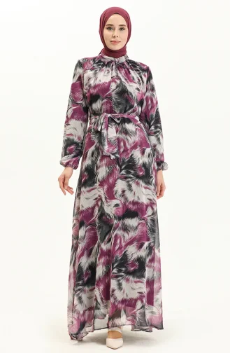 Gemustertes Chiffonkleid 81821-02 Schwarz Fuchsia 81821-02