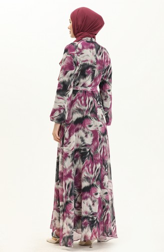 Printed Chiffon Dress 81821-02 Black Fuchsia 81821-02