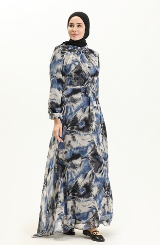 Printed Chiffon Dress 81821-03 Black Indigo 81821-03