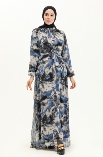 Printed Chiffon Dress 81821-03 Black Indigo 81821-03