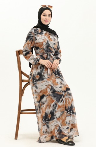 Printed Chiffon Dress 81821-04 Black Mustard 81821-04