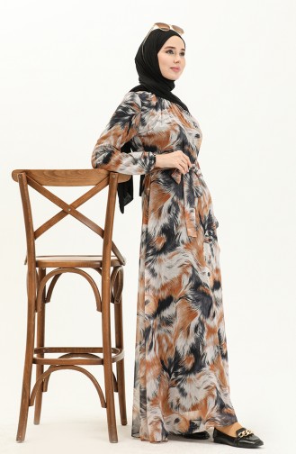 Printed Chiffon Dress 81821-04 Black Mustard 81821-04