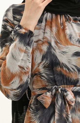 Printed Chiffon Dress 81821-04 Black Mustard 81821-04