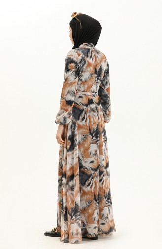 Printed Chiffon Dress 81821-04 Black Mustard 81821-04