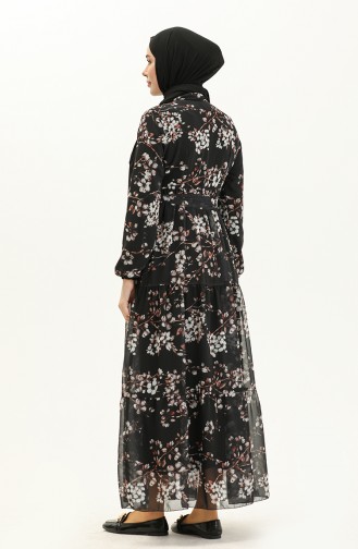 Floral Print Chiffon Dress 81823-01 Black 81823-01