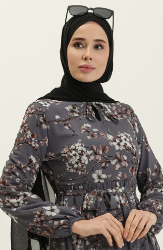 Robe en Mousseline à Motifs 81823-02 Gris 81823-02