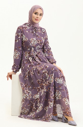 Floral Print Chiffon Dress 81823-03 Lilac 81823-03