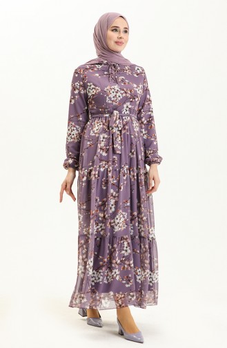 Floral Print Chiffon Dress 81823-03 Lilac 81823-03