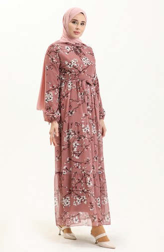 Floral Print Chiffon Dress 81823-05 Onion Peel 81823-05