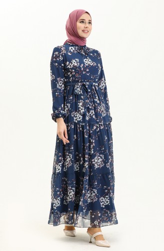 Floral gemustertes Chiffonkleid 81823-06 Indigo 81823-06