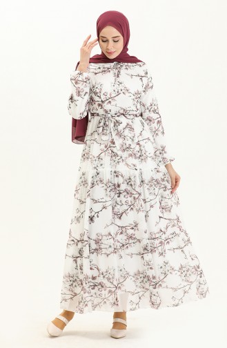 Floral Print Chiffon Dress 81823-08 Ecru 81823-08