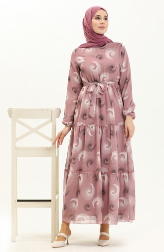 Printed Belted Chiffon Dress 81835-01 Dusty Rose 81835-01