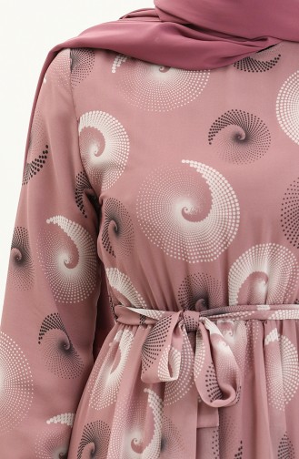 Printed Belted Chiffon Dress 81835-01 Dusty Rose 81835-01