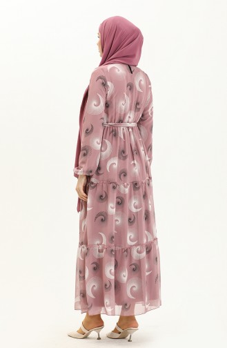 Printed Belted Chiffon Dress 81835-01 Dusty Rose 81835-01