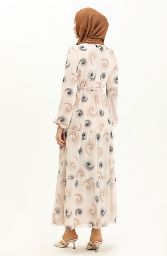 Printed Belted Chiffon Dress 81835-04 Cream 81835-04