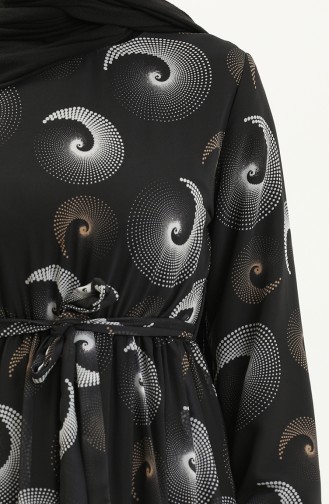 Robe en Mousseline à Ceinture et à Motifs 81835-05 Noir 81835-05