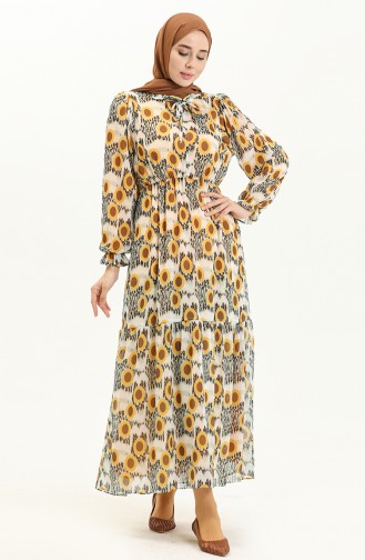 Printed Chiffon Dress 24Y8859-02 Mustard 24Y8859-02